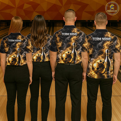 Custom Smoke Black Gold Bowling Team Jersey Bowling Shirts for Women Bowling League for Bowler HNT668