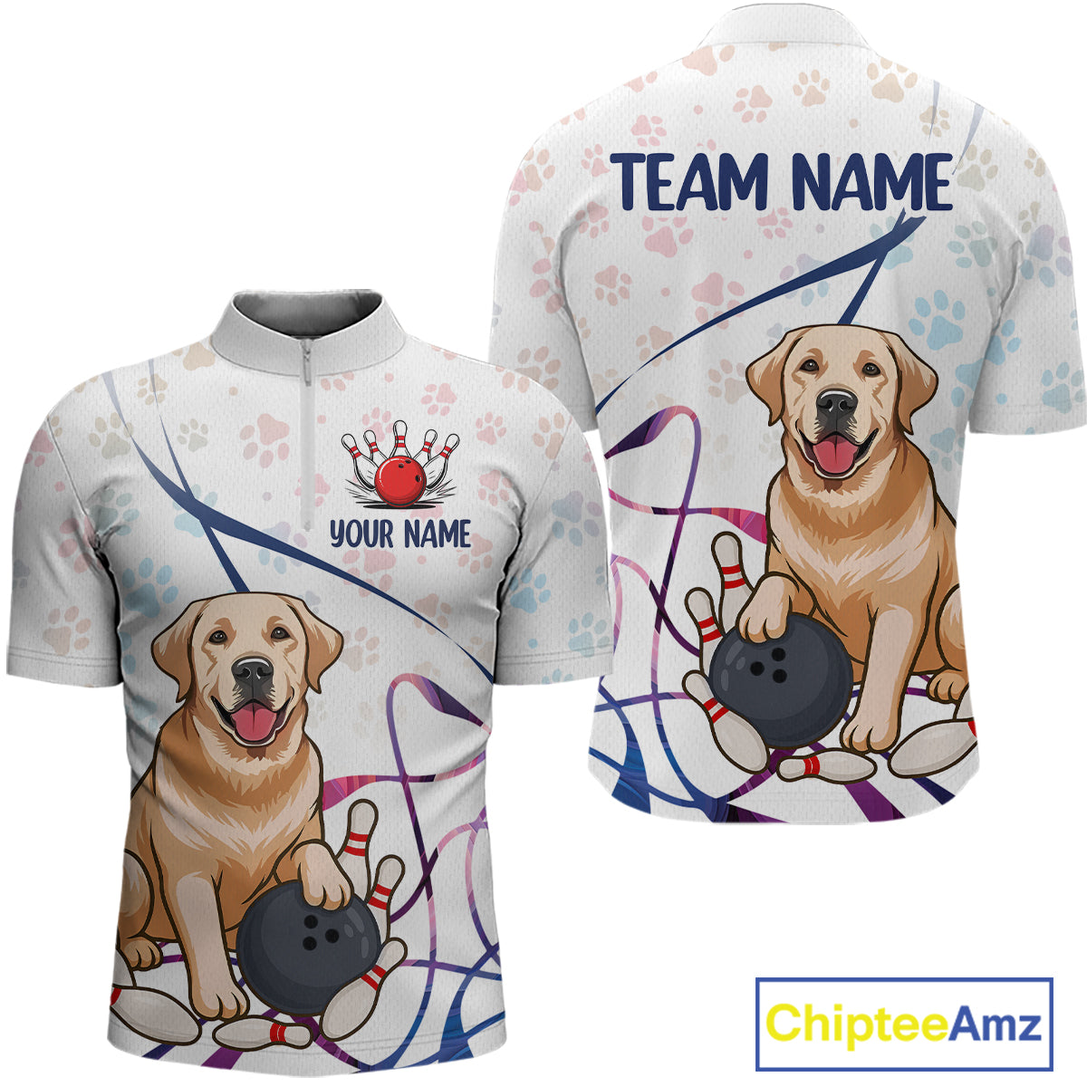 Custom Funny Dog Paw Bowling Men Polo & 1/4 Zip Shirts Bowling Team Jerseys HNT95