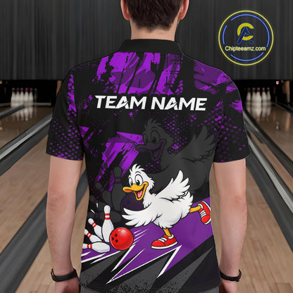 Custom Purple Funny Duck Bowling Team Shirts for Men Bowling League Shirts Polo & 1/4 Zip HNT633