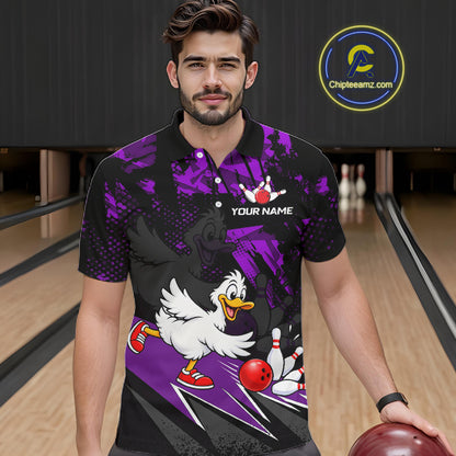 Custom Purple Funny Duck Bowling Team Shirts for Men Bowling League Shirts Polo & 1/4 Zip HNT633