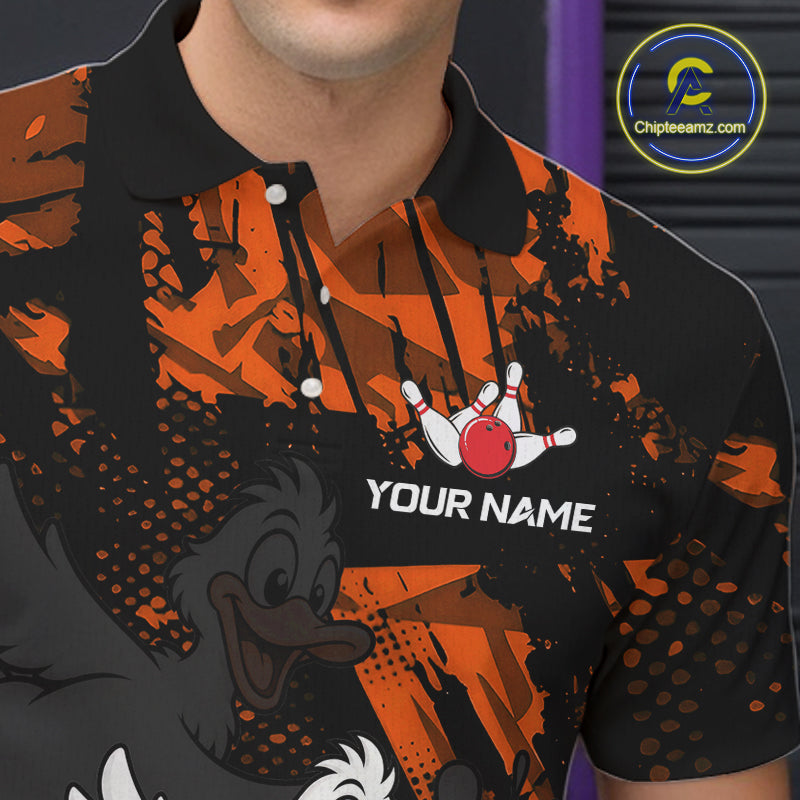 Custom Orange Funny Duck Bowling Team Shirts for Men Bowling League Shirts Polo & 1/4 Zip HNT633