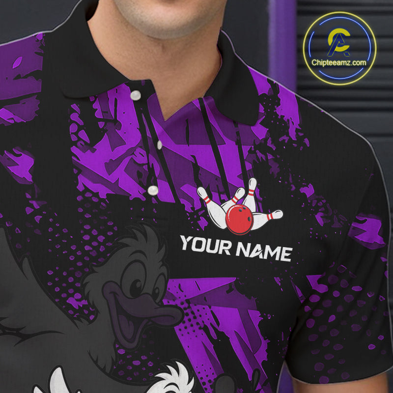 Custom Purple Funny Duck Bowling Team Shirts for Men Bowling League Shirts Polo & 1/4 Zip HNT633