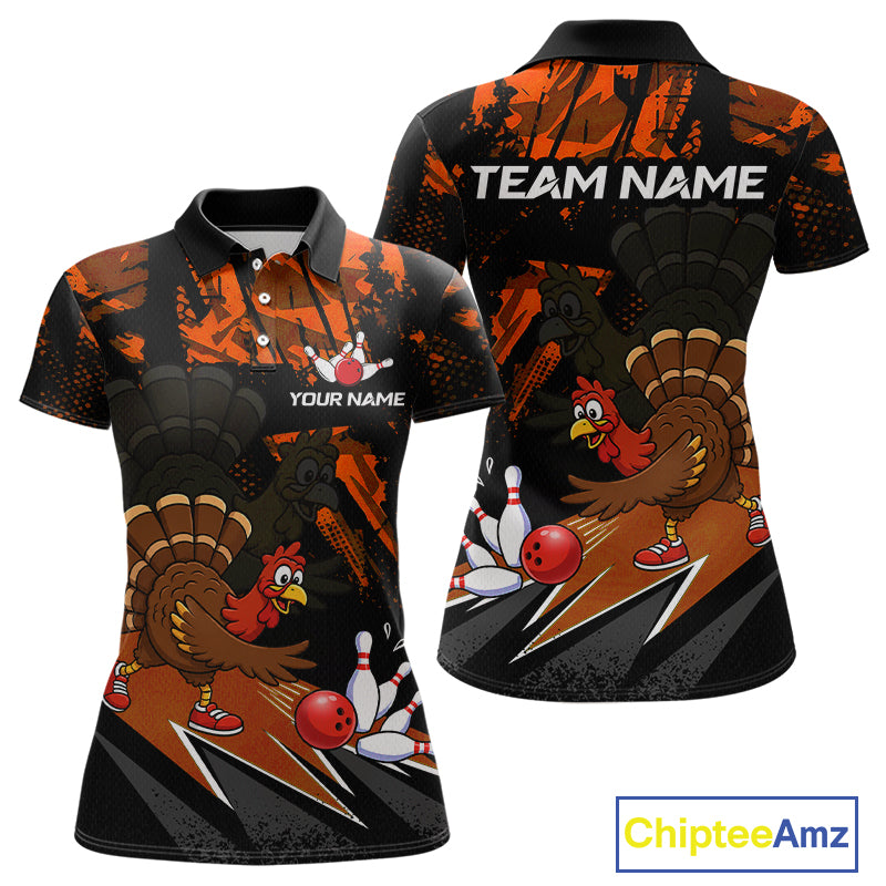 Orange Funny Turkey Chicken Thanksgiving Custom Bowling Team Shirts For Women Bowling Gift HNT522