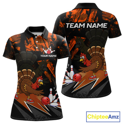 Orange Funny Turkey Chicken Thanksgiving Custom Bowling Team Shirts For Women Bowling Gift HNT522