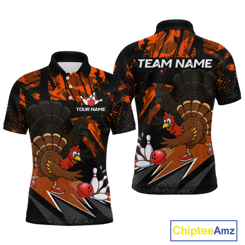 Orange Funny Turkey Chicken Thanksgiving Custom Bowling Team Shirts For Men Bowling Gift HNT522