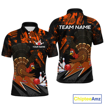 Orange Funny Turkey Chicken Thanksgiving Custom Bowling Team Shirts For Men Bowling Gift HNT522