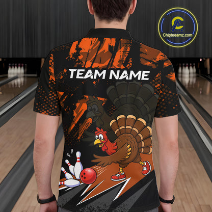 Orange Funny Turkey Chicken Thanksgiving Custom Bowling Team Shirts For Men Bowling Gift HNT522