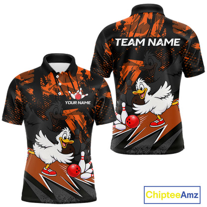 Custom Orange Funny Duck Bowling Team Shirts for Men Bowling League Shirts Polo & 1/4 Zip HNT633
