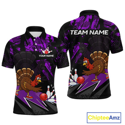 Purple Funny Turkey Chicken Thanksgiving Custom Bowling Team Shirts For Men Bowling Gift HNT522