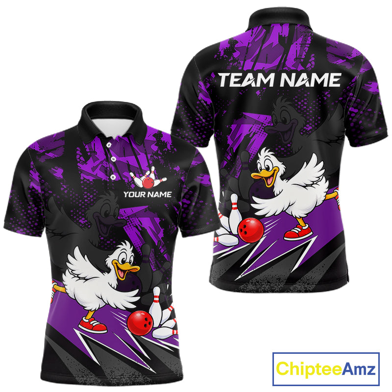Custom Purple Funny Duck Bowling Team Shirts for Men Bowling League Shirts Polo & 1/4 Zip HNT633