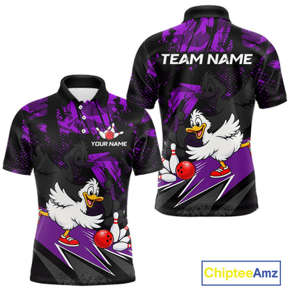 Custom Purple Funny Duck Bowling Team Shirts for Men Bowling League Shirts Polo & 1/4 Zip HNT633