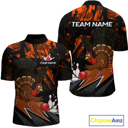 Orange Funny Turkey Chicken Thanksgiving Custom Bowling Team Shirts For Men Bowling Gift HNT522