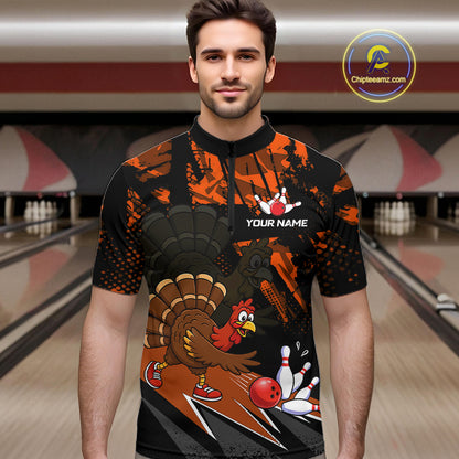 Orange Funny Turkey Chicken Thanksgiving Custom Bowling Team Shirts For Men Bowling Gift HNT522
