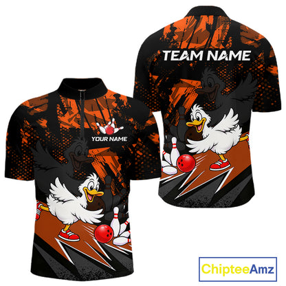 Custom Orange Funny Duck Bowling Team Shirts for Men Bowling League Shirts Polo & 1/4 Zip HNT633