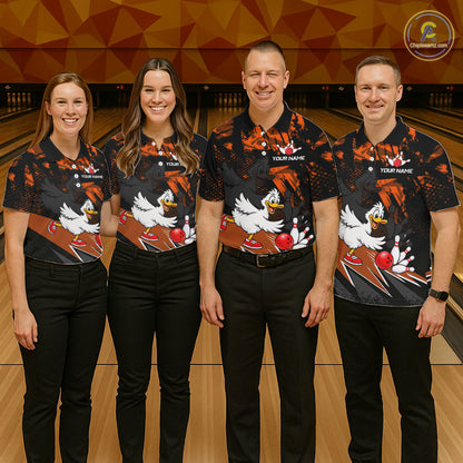 Custom Orange Funny Duck Bowling Team Shirts for Men Bowling League Shirts Polo & 1/4 Zip HNT633