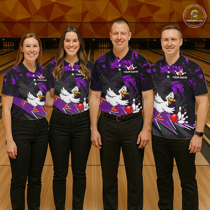 Custom Purple Funny Duck Bowling Team Shirts for Women Bowling League Shirts Polo & 1/4 Zip HNT633