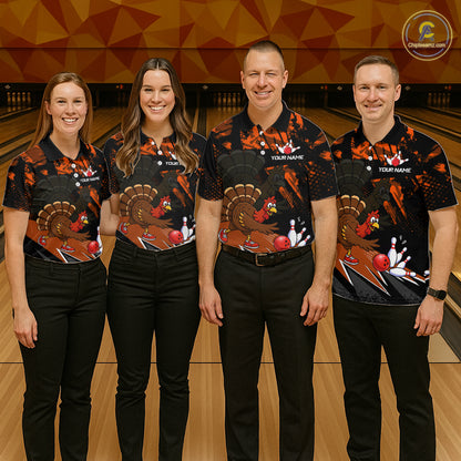 Orange Funny Turkey Chicken Thanksgiving Custom Bowling Team Shirts For Women Bowling Gift HNT522