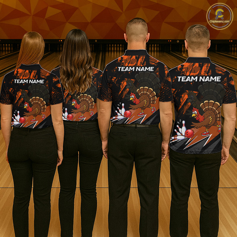 Orange Funny Turkey Chicken Thanksgiving Custom Bowling Team Shirts For Men Bowling Gift HNT522