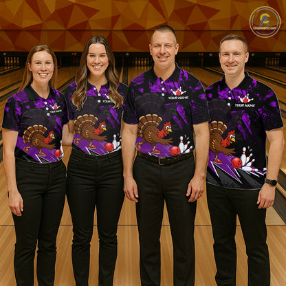 Purple Funny Turkey Chicken Thanksgiving Custom Bowling Team Shirts For Women Bowling Gift HNT522