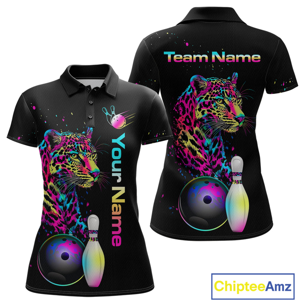 Custom Multicolor Leopard Bowling Shirts For Women Bowling Team Shirt Polo & 1/4 Zip HNT134