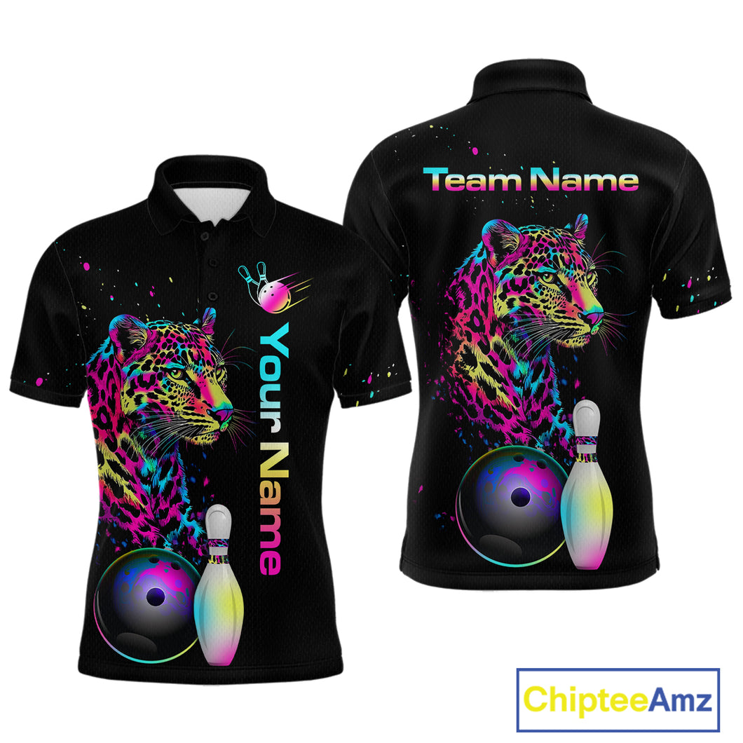 Custom Multicolor Leopard Bowling Shirts For Men Bowling Team Shirt Polo & 1/4 Zip HNT134