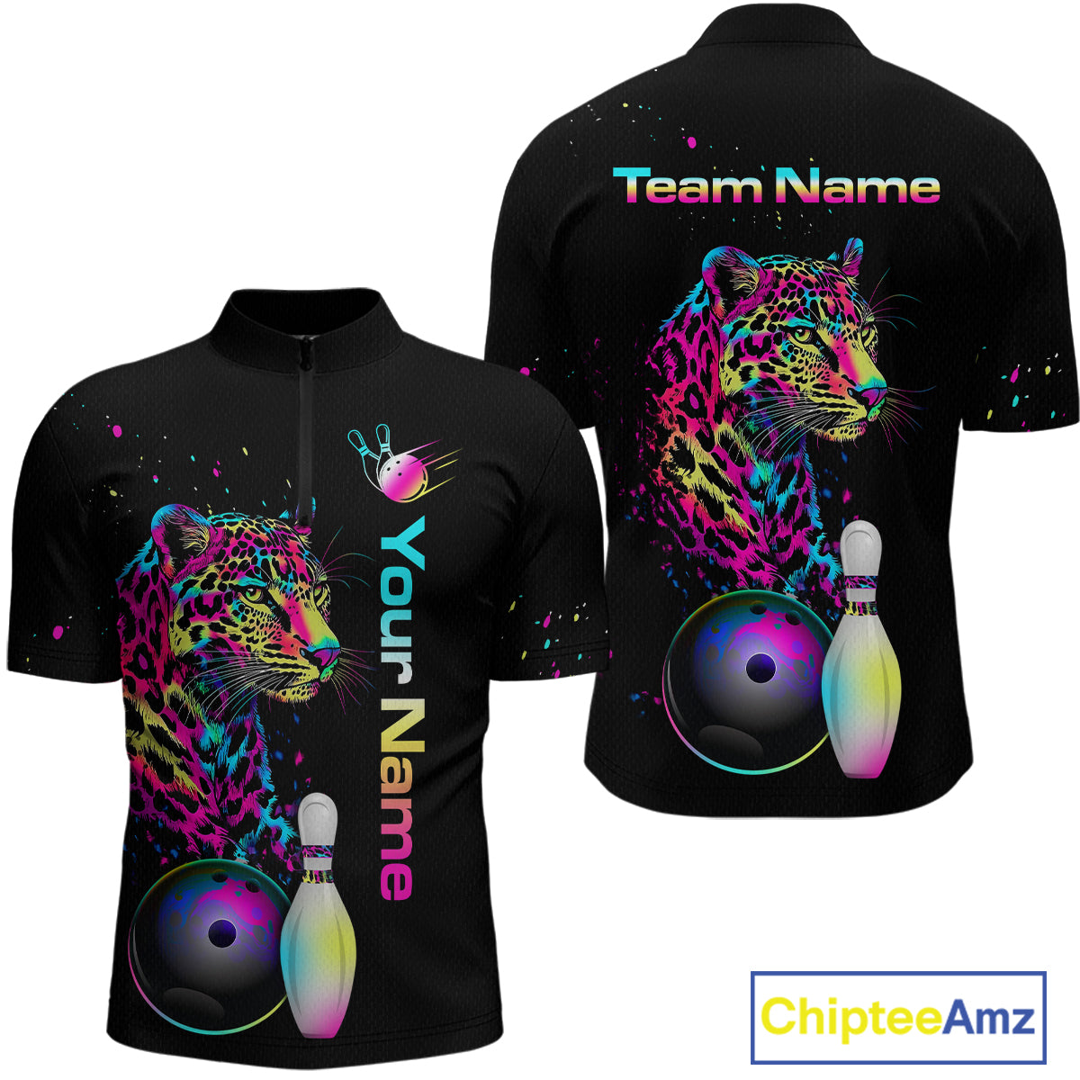 Custom Multicolor Leopard Bowling Shirts For Men Bowling Team Shirt Polo & 1/4 Zip HNT134