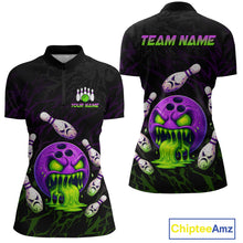 Load image into Gallery viewer, Black bowling jersey with colorful design and text space on a white background