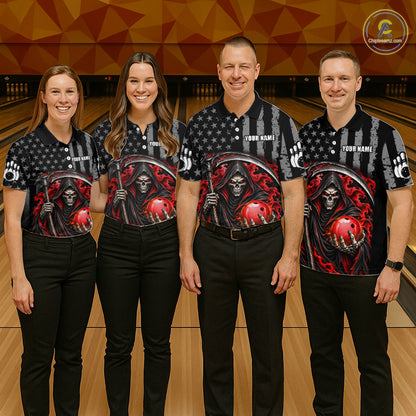 Custom US Flag Grim Reaper Bowling Jerseys for Women Bowling Team Jerseys Bowling for Bowlers HNT608