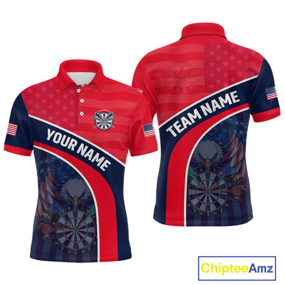 Custom Red Blue US Flag Eagle Darts Shirt for Men Darts Team Jerseys Dart Polo & 1/4 Zip NNT330