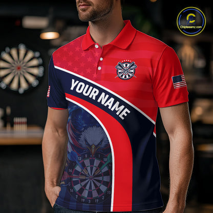 Custom Red Blue US Flag Eagle Darts Shirt for Men Darts Team Jerseys Dart Polo & 1/4 Zip NNT330