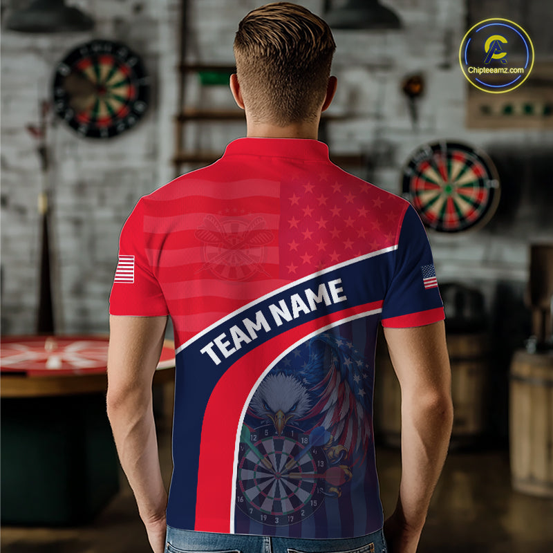 Custom Red Blue US Flag Eagle Darts Shirt for Men Darts Team Jerseys Dart Polo & 1/4 Zip NNT330
