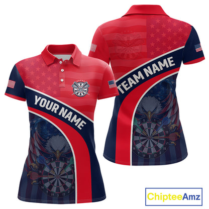 Custom Red Blue US Flag Eagle Darts Shirt for Women Darts Team Jerseys Dart Polo & 1/4 Zip NNT330
