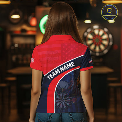 Custom Red Blue US Flag Eagle Darts Shirt for Women Darts Team Jerseys Dart Polo & 1/4 Zip NNT330
