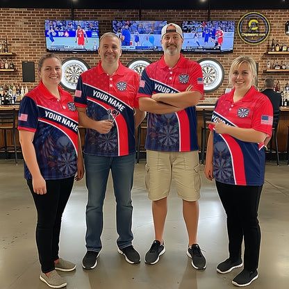 Custom Red Blue US Flag Eagle Darts Shirt for Women Darts Team Jerseys Dart Polo & 1/4 Zip NNT330