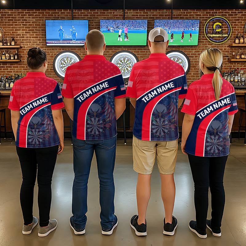 Custom Red Blue US Flag Eagle Darts Shirt for Men Darts Team Jerseys Dart Polo & 1/4 Zip NNT330