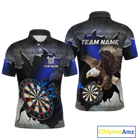 Custom Blue Cracked Eagle Dart Shirts for Men Dart Team Jerseys Dartboard League Shirt NNT337