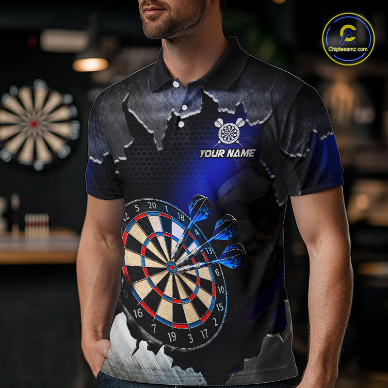Custom Blue Cracked Eagle Dart Shirts for Men Dart Team Jerseys Dartboard League Shirt NNT337