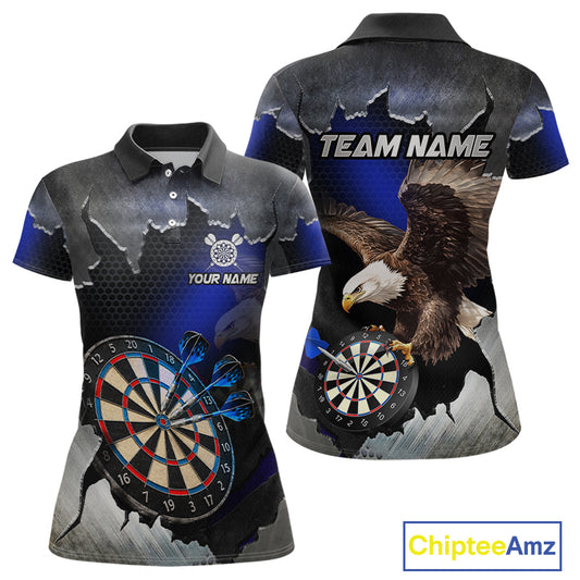 Custom Blue Cracked Eagle Dart Shirts for Women Dart Team Jerseys Dartboard League Shirt NNT337