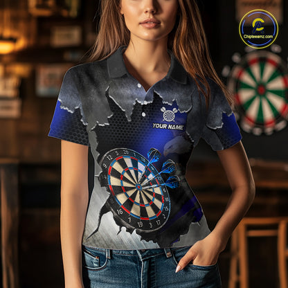 Custom Blue Cracked Eagle Dart Shirts for Women Dart Team Jerseys Dartboard League Shirt NNT337