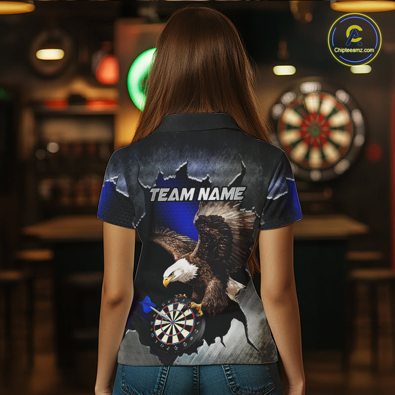 Custom Blue Cracked Eagle Dart Shirts for Women Dart Team Jerseys Dartboard League Shirt NNT337
