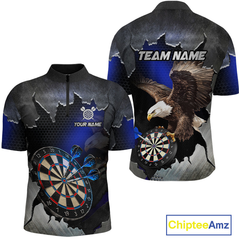 Custom Blue Cracked Eagle Dart Shirts for Men Dart Team Jerseys Dartboard League Shirt NNT337
