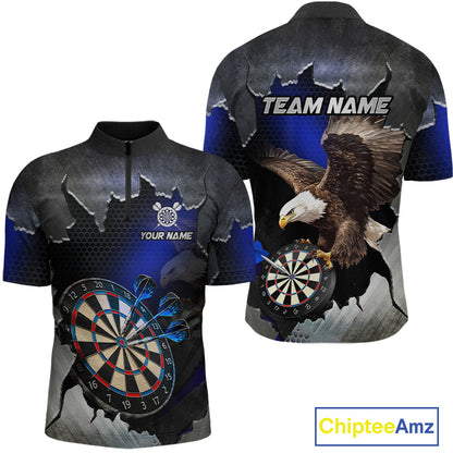 Custom Blue Cracked Eagle Dart Shirts for Men Dart Team Jerseys Dartboard League Shirt NNT337