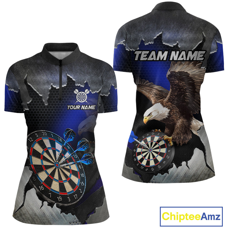 Custom Blue Cracked Eagle Dart Shirts for Women Dart Team Jerseys Dartboard League Shirt NNT337