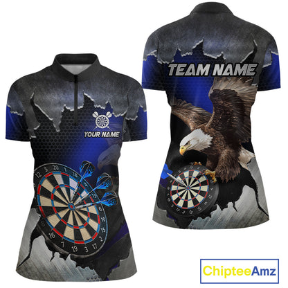 Custom Blue Cracked Eagle Dart Shirts for Women Dart Team Jerseys Dartboard League Shirt NNT337