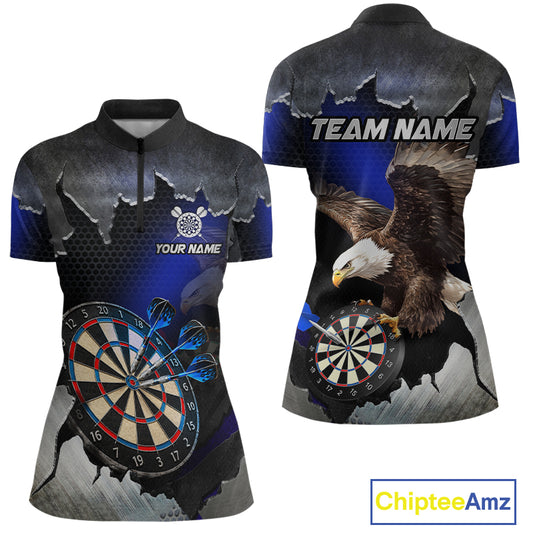 Custom Blue Cracked Eagle Dart Shirts for Women Dart Team Jerseys Dartboard League Shirt NNT337