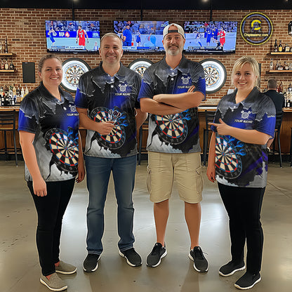 Custom Blue Cracked Eagle Dart Shirts for Men Dart Team Jerseys Dartboard League Shirt NNT337