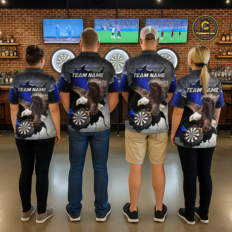 Custom Blue Cracked Eagle Dart Shirts for Men Dart Team Jerseys Dartboard League Shirt NNT337