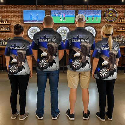 Custom Blue Cracked Eagle Dart Shirts for Men Dart Team Jerseys Dartboard League Shirt NNT337