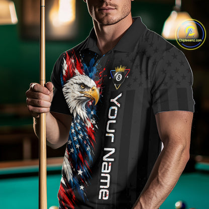 Custom Black Eagle American Flag 8 Ball Shirt Billiard Team Shirts Billiard Jersey for Men NNT332