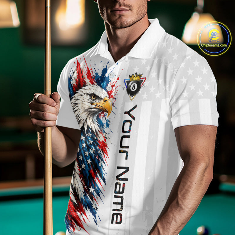 Custom White Eagle American Flag 8 Ball Shirt Billiard Team Shirts Billiard Jersey for Men NNT332